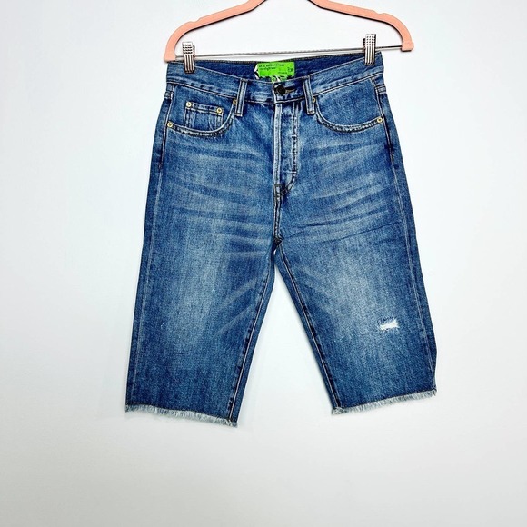 Free People X Sandrine Rose NWT Distressed Raw Hem Bermuda Shorts Blue Size 24 - Picture 1 of 7